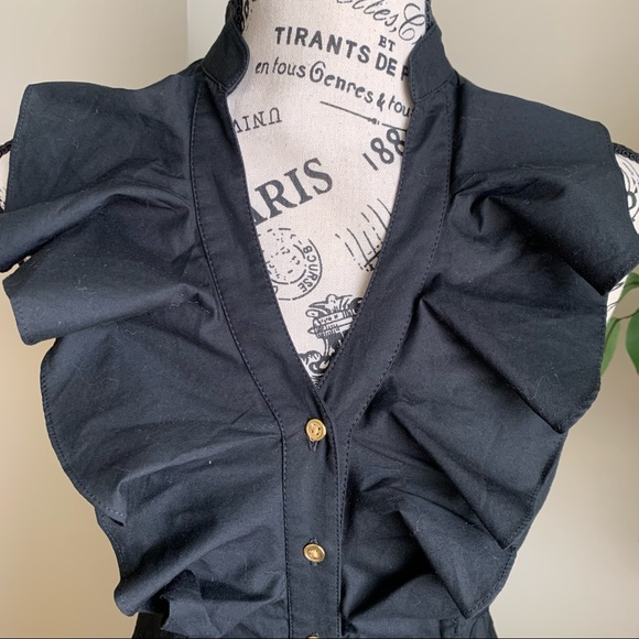 Express Ruffle Sleeveless Tuxedo Dress Black Sz 0 - Picture 2 of 15